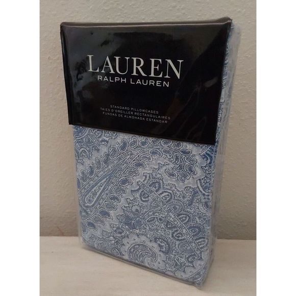 Ralph Lauren FLANNEL 100% Cotton Blue BANTRY PAISLEY Two 2 Standard Pillowcases - Picture 2 of 8